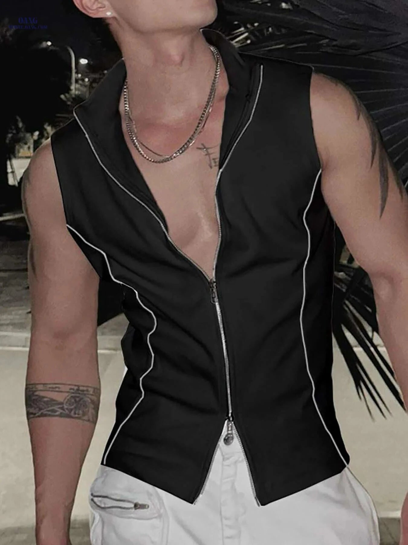 INCERUN Men's Sleeveless Zip-Up Vest - Lightweight Highneck Design   OAXG White / S
