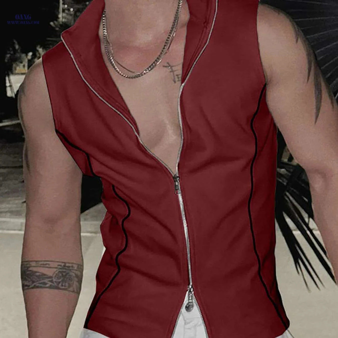 INCERUN Men's Sleeveless Zip-Up Vest - Lightweight Highneck Design   OAXG White / S