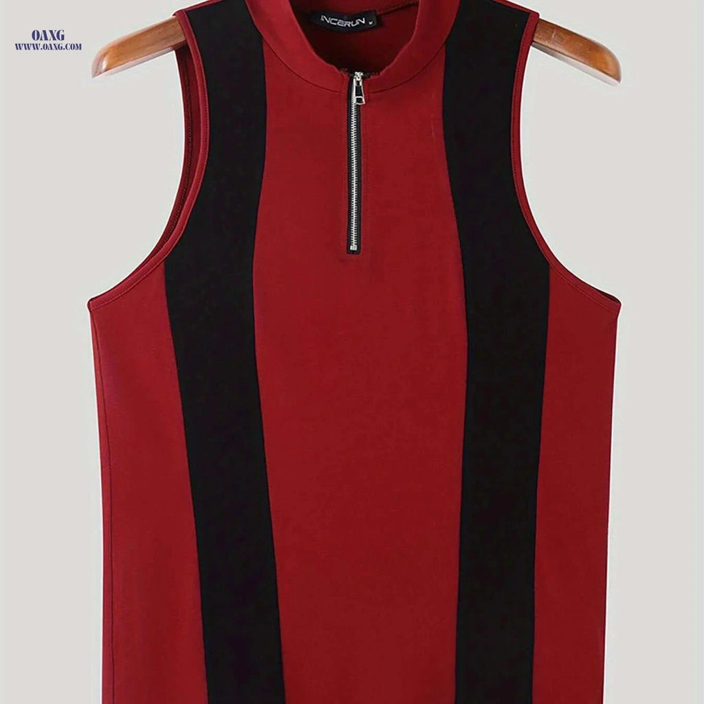 INCERUN Men's Slim Fit Tank Top - Lightweight Color Block Athletic Wear   OAXG Red / S