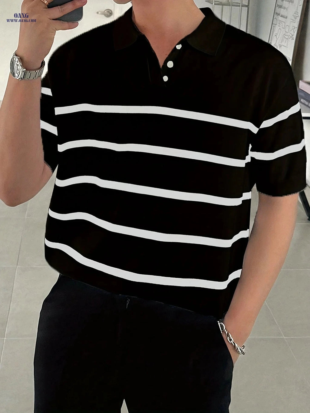 Inchantu Men's Casual Business Polo T-Shirt - Summer Knit Striped Style   OAXG 