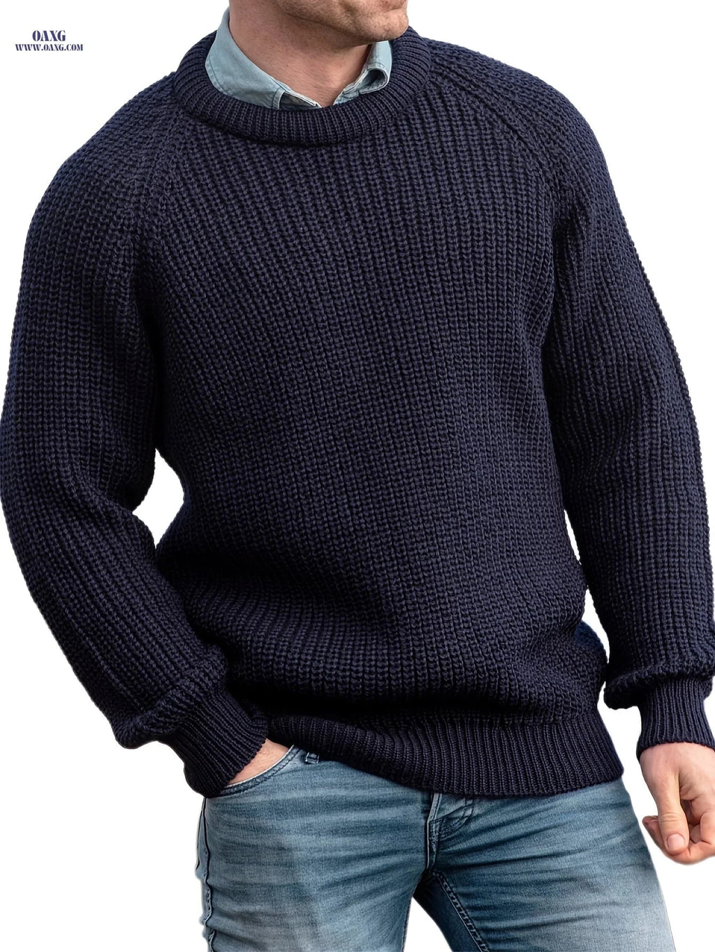 Inchantu Men's Ribbed Crew Neck Pullover Sweater - Casual Style   OAXG 