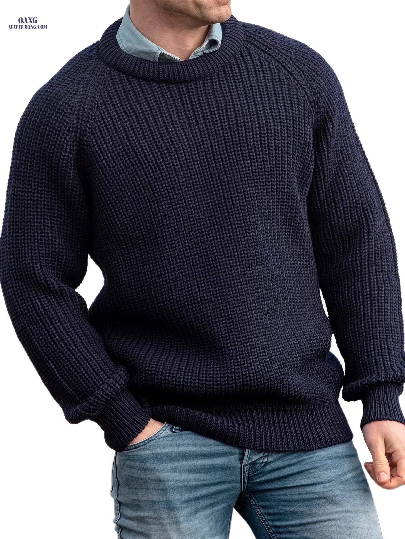 Inchantu Men's Ribbed Crew Neck Pullover Sweater - Casual Style   OAXG 