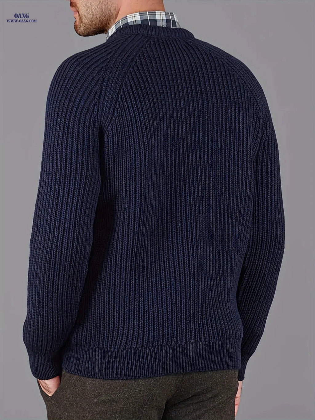Inchantu Men's Ribbed Crew Neck Pullover Sweater - Casual Style   OAXG Navy Color / FR S