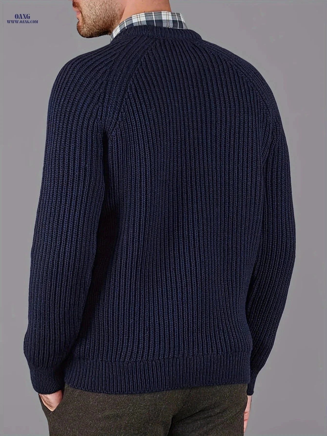 Inchantu Men's Ribbed Crew Neck Pullover Sweater - Casual Style   OAXG Navy Color / FR S