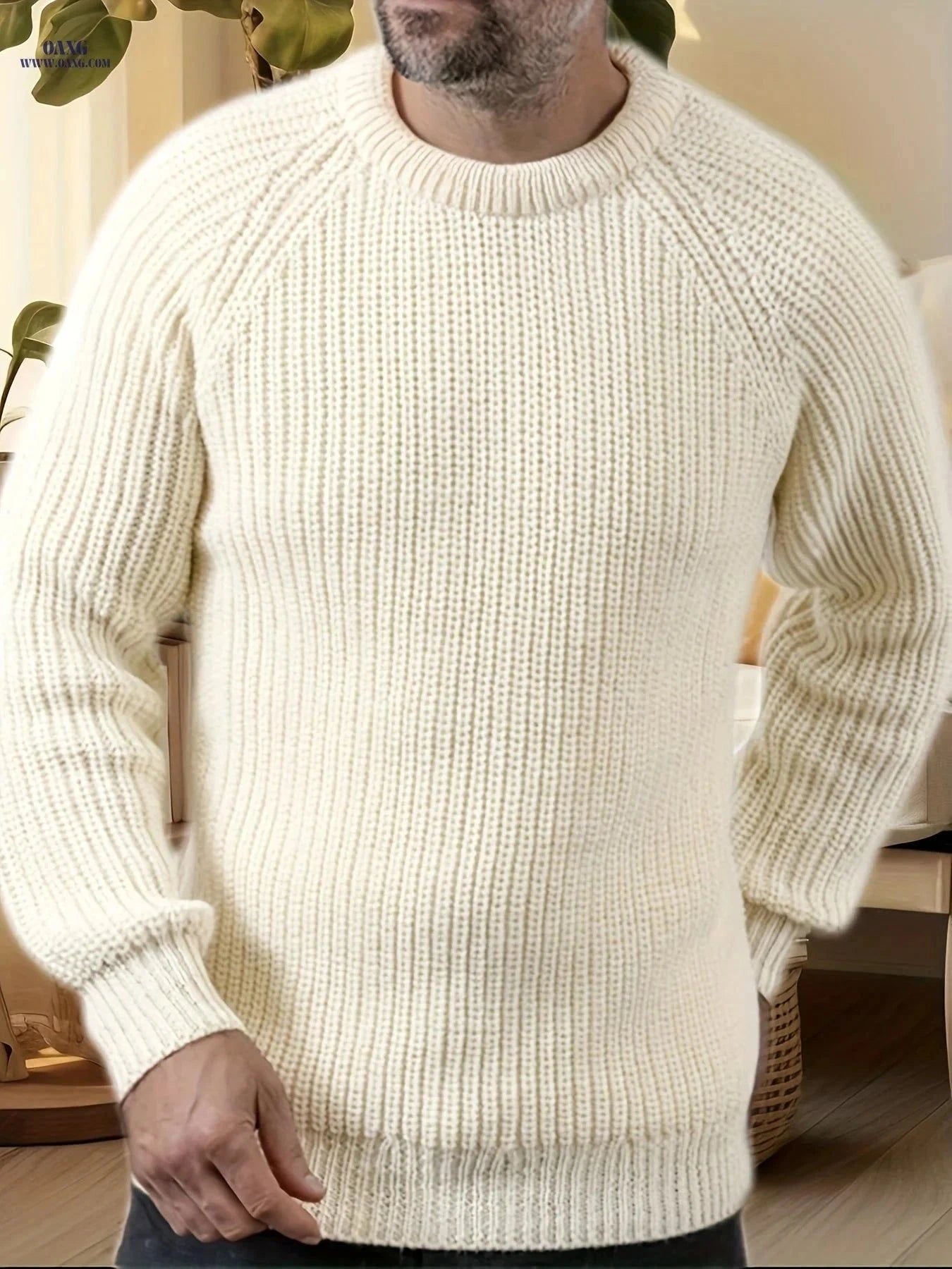 Inchantu Men's Ribbed Crew Neck Pullover Sweater - Casual Style   OAXG Navy Color / FR S