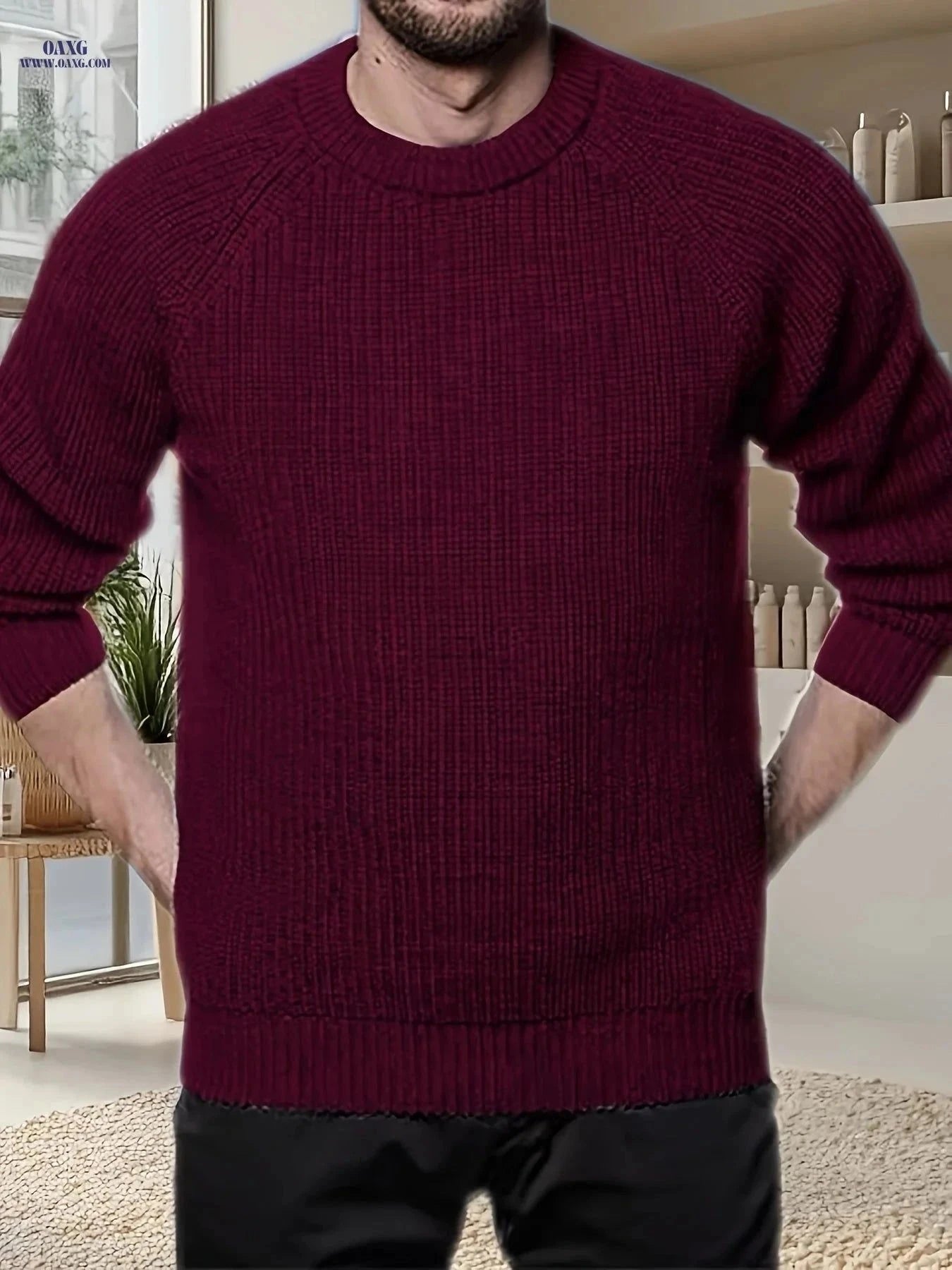 Inchantu Men's Ribbed Crew Neck Pullover Sweater - Casual Style   OAXG Navy Color / FR S