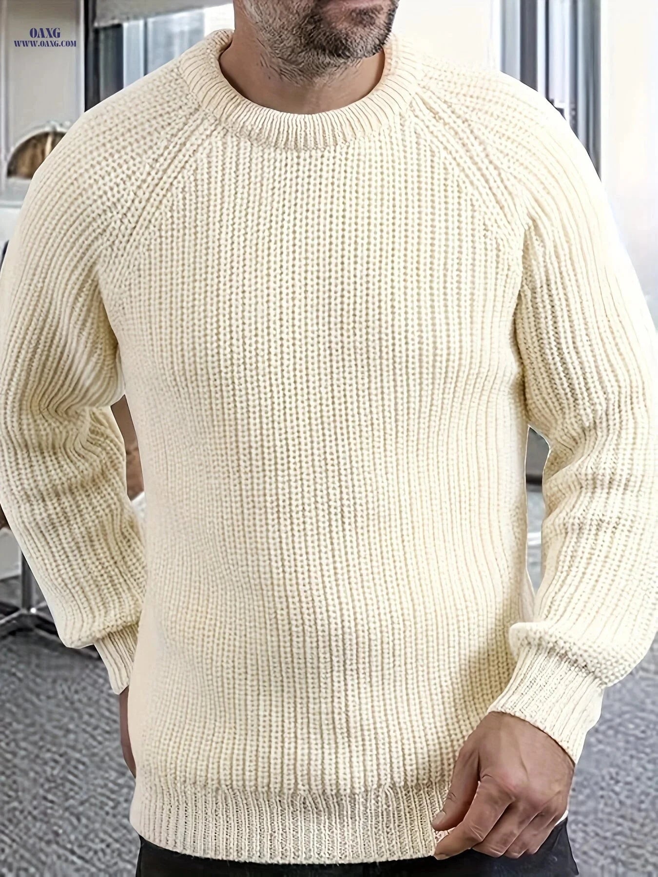 Inchantu Men's Ribbed Crew Neck Pullover Sweater - Casual Style   OAXG Navy Color / FR S