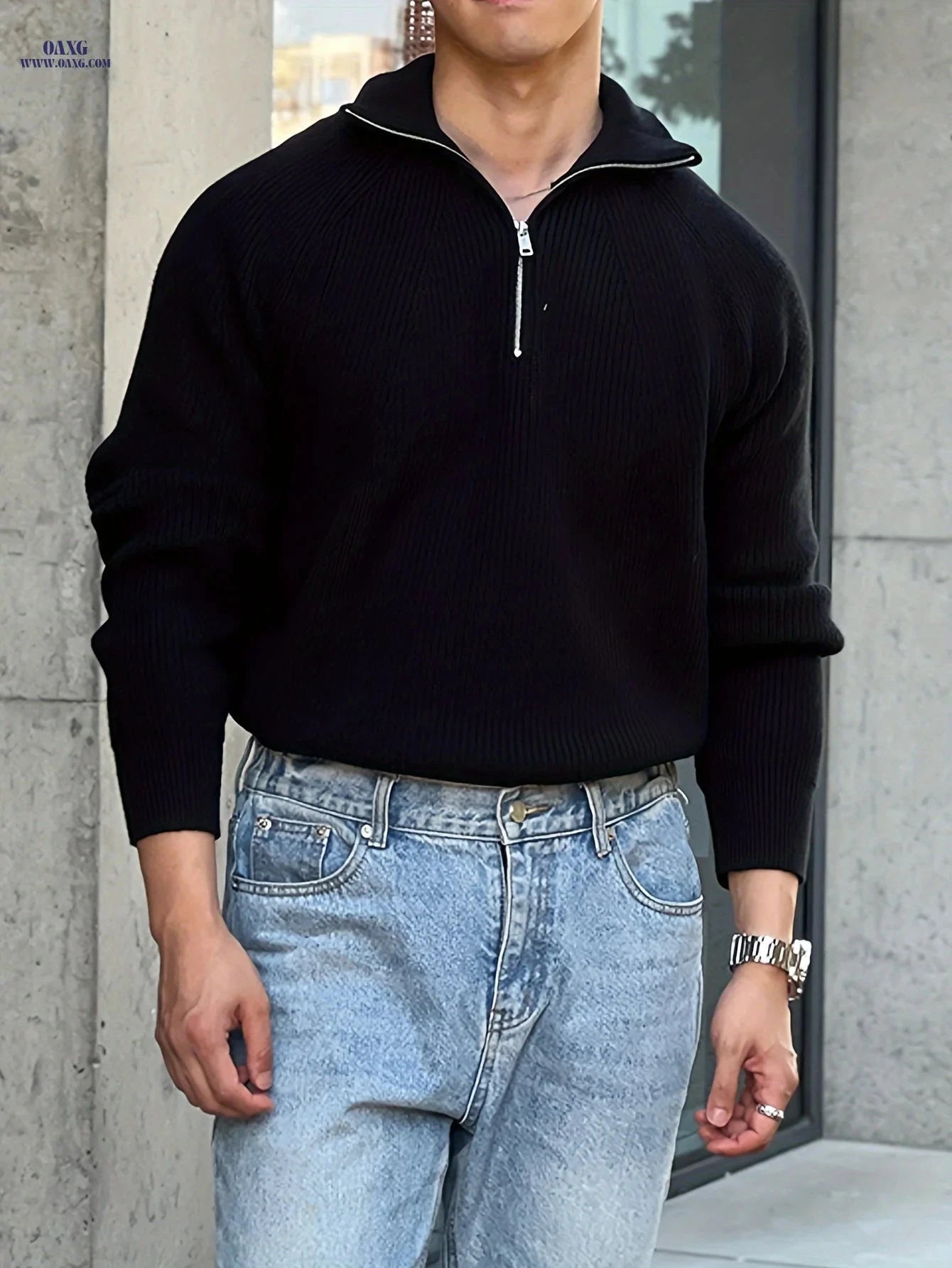 Inchantu Men's Thick Zip-Up Sweater - Solid Color & Minimalist Design   OAXG 
