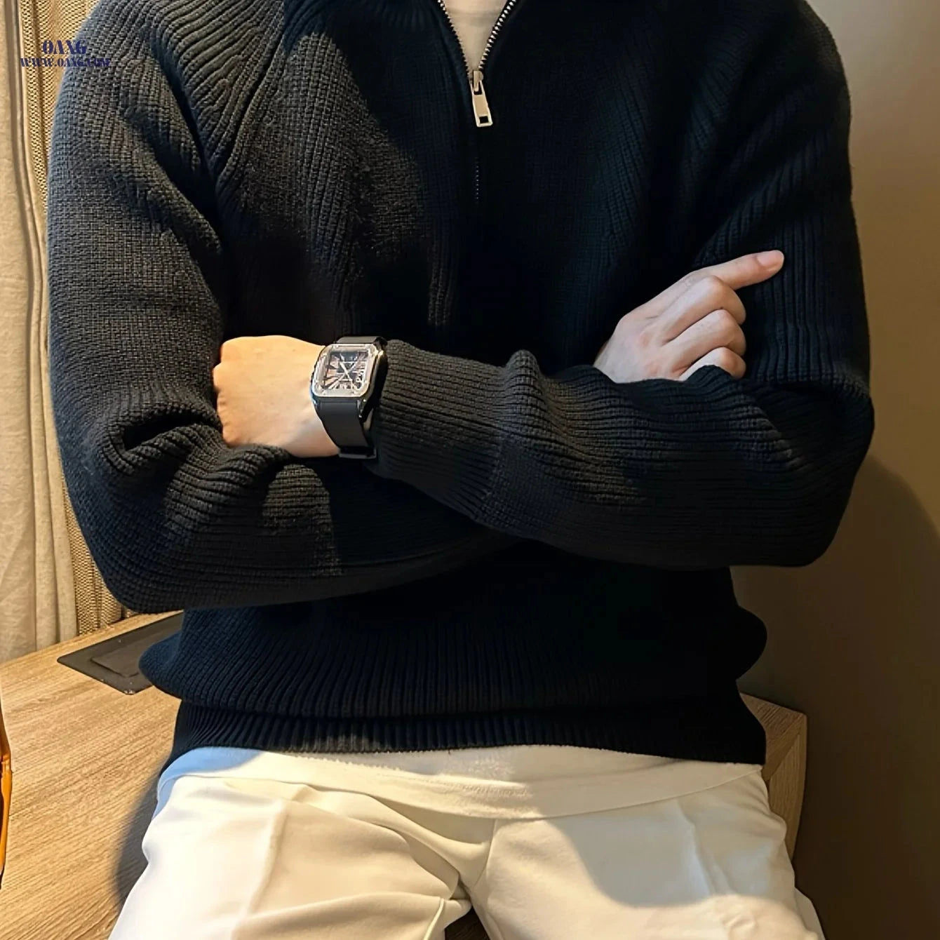 Inchantu Men's Zip-Up Sweater - Thick Minimalist Raglan Design   OAXG 