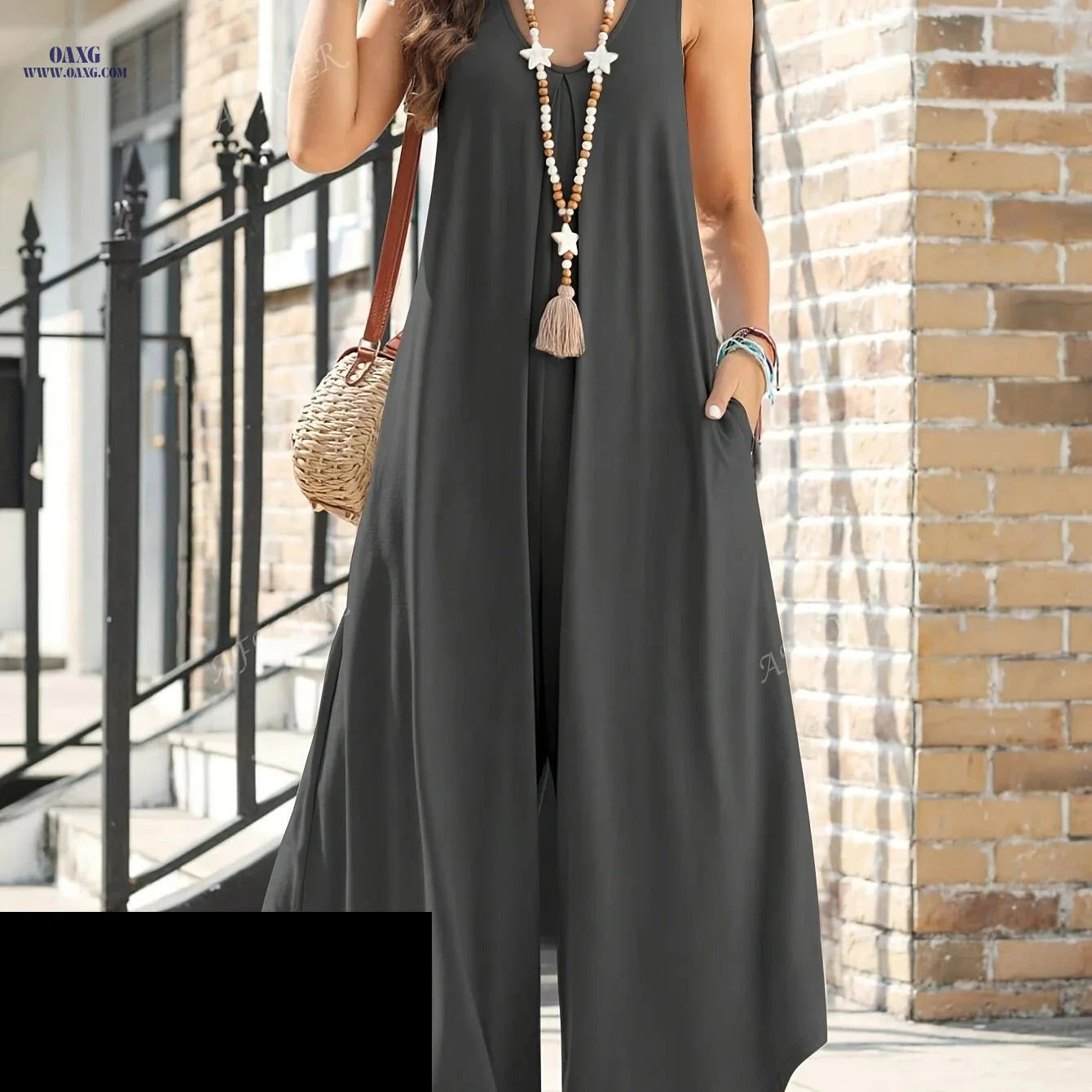Irregular Pants Jumpsuit - Sleeveless V-Neck for Spring/Summer   OAXG 