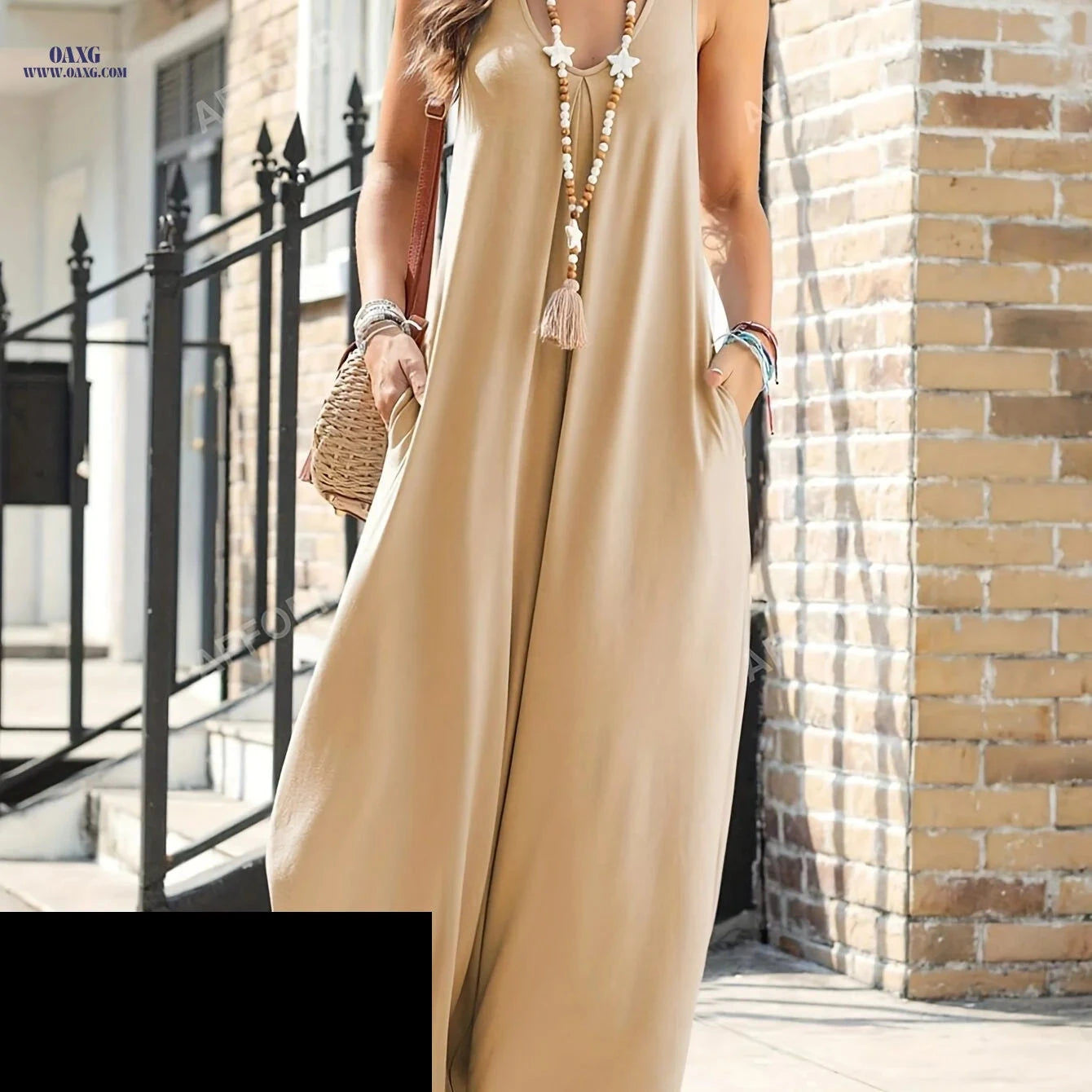 Irregular Pants Jumpsuit - Sleeveless V-Neck for Spring/Summer   OAXG Black / S