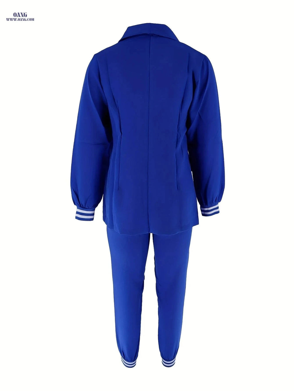 ISAMANNER Casual Solid Color Long-Sleeve Suit & Trousers Set   OAXG Blue / S