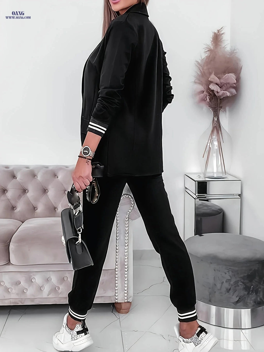 ISAMANNER Casual Solid Color Long-Sleeve Suit & Trousers Set   OAXG 