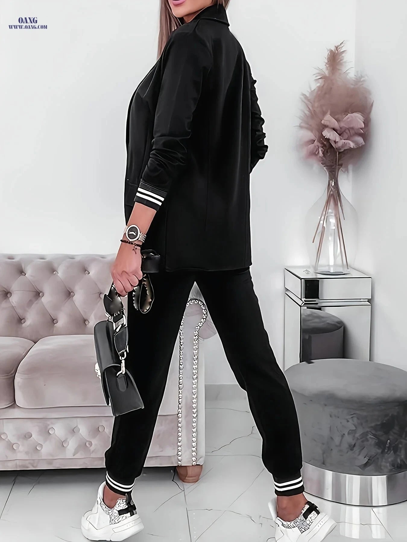 ISAMANNER Casual Solid Color Long-Sleeve Suit & Trousers Set   OAXG 