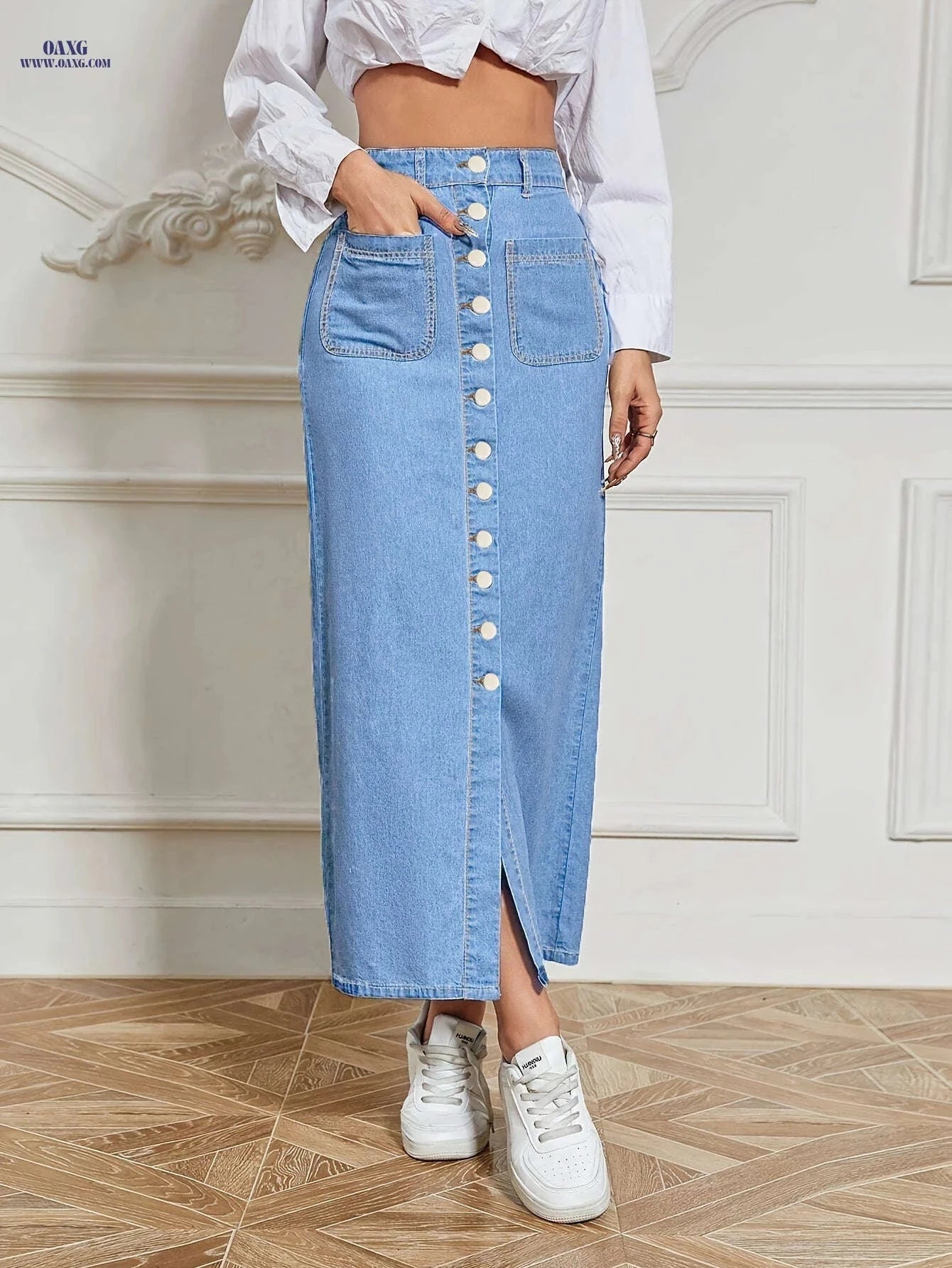 IXBGG Women's Stretchy Denim Maxi Skirt - Casual Yet Fashionable Fit   OAXG 