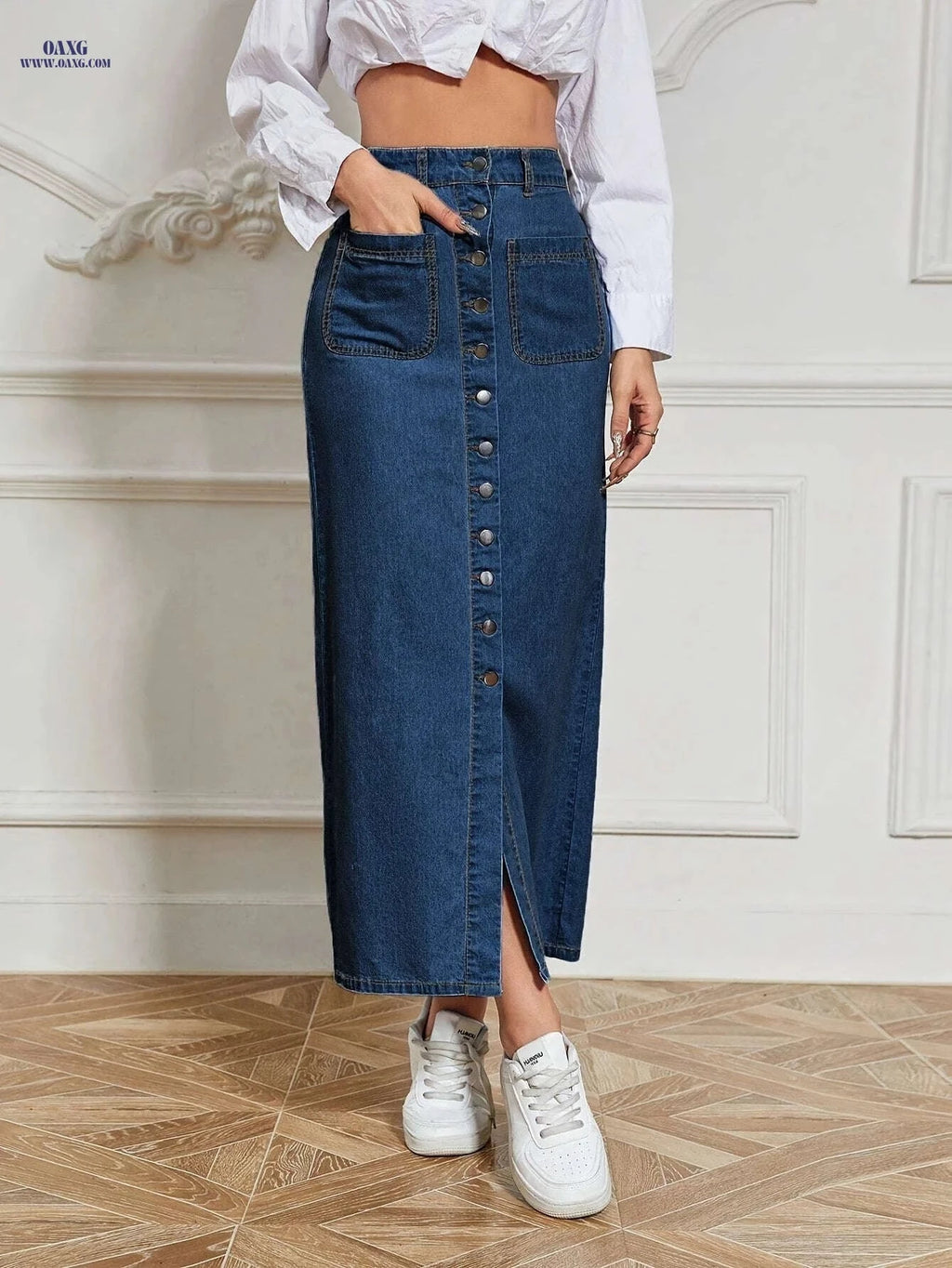 IXBGG Women's Stretchy Denim Maxi Skirt - Casual Yet Fashionable Fit   OAXG Medium Blue / S