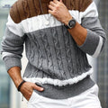 JANE DRESSINGLOG Men's Cable Knit Color Block Sweater - Warm Pullover   OAXG Grey Brown / FR M