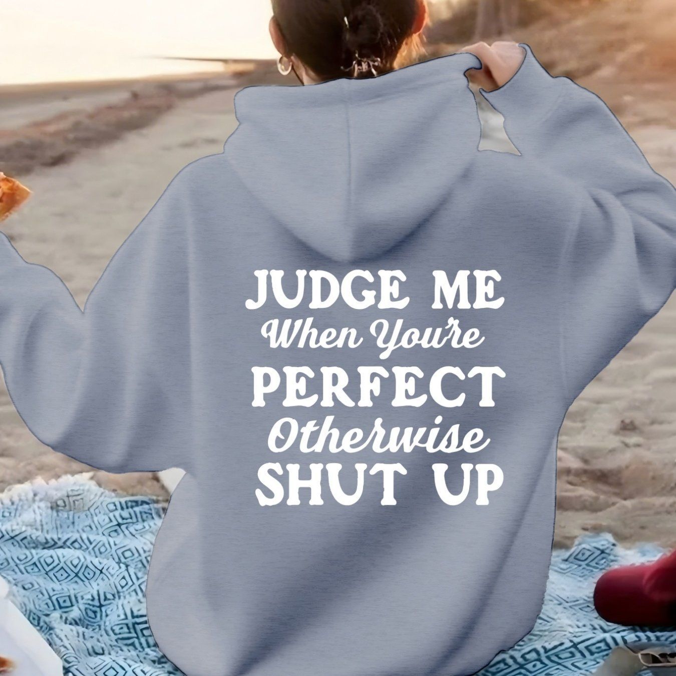 JUDGE ME" Print Design, Boldly Expressing Attitude. Women's Fashionable Casual Sport Hoodie with Back Print   OAXG Dark Green / XS