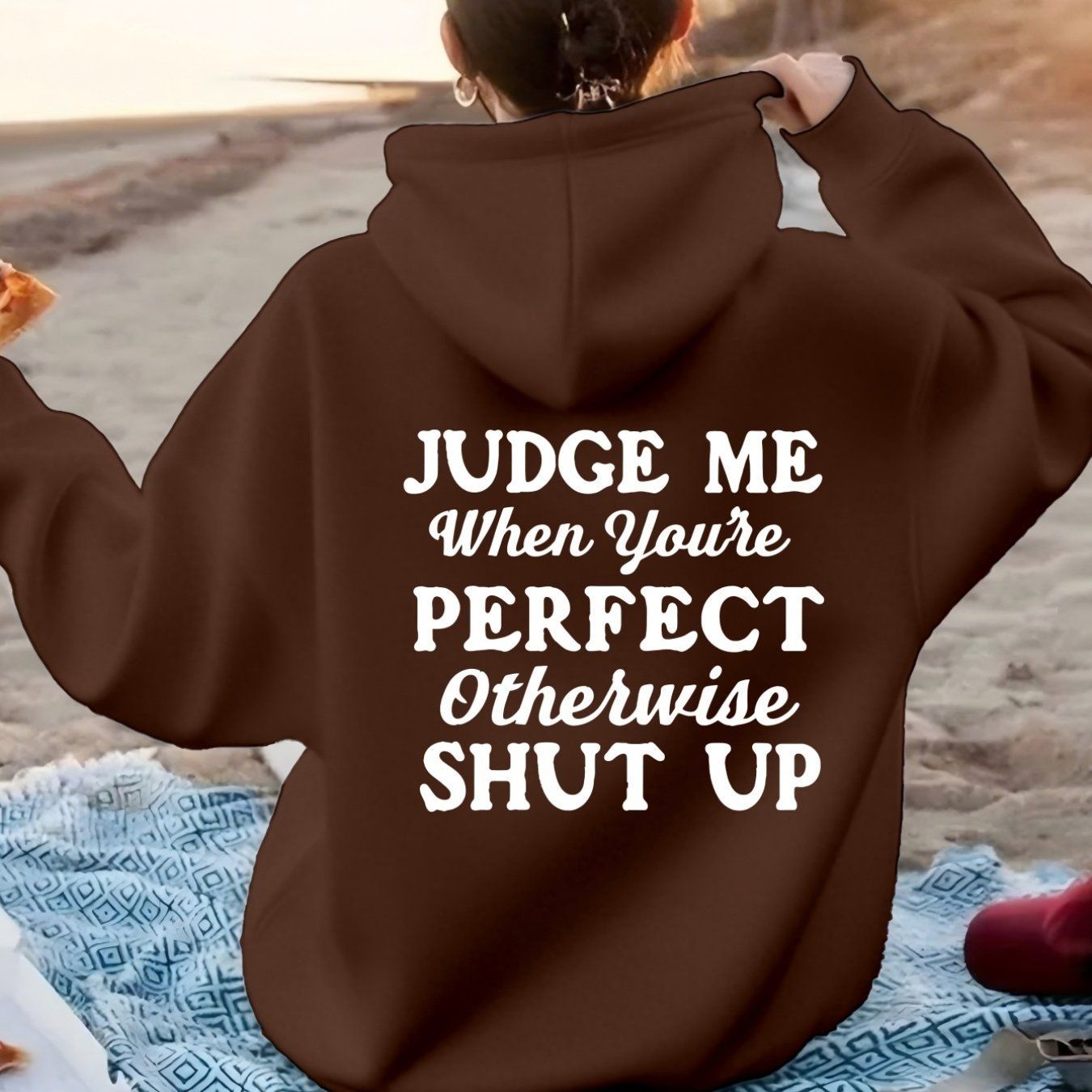JUDGE ME" Print Design, Boldly Expressing Attitude. Women's Fashionable Casual Sport Hoodie with Back Print   OAXG Dark Green / XS