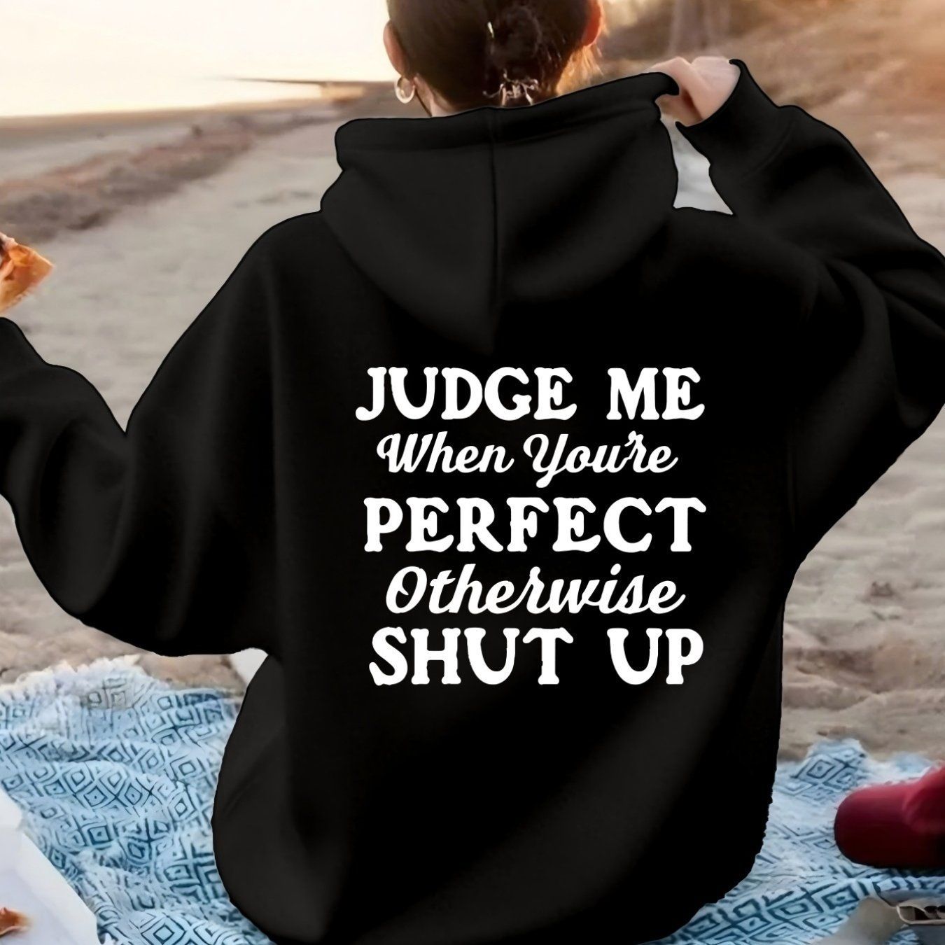 JUDGE ME" Print Design, Boldly Expressing Attitude. Women's Fashionable Casual Sport Hoodie with Back Print   OAXG Dark Green / XS