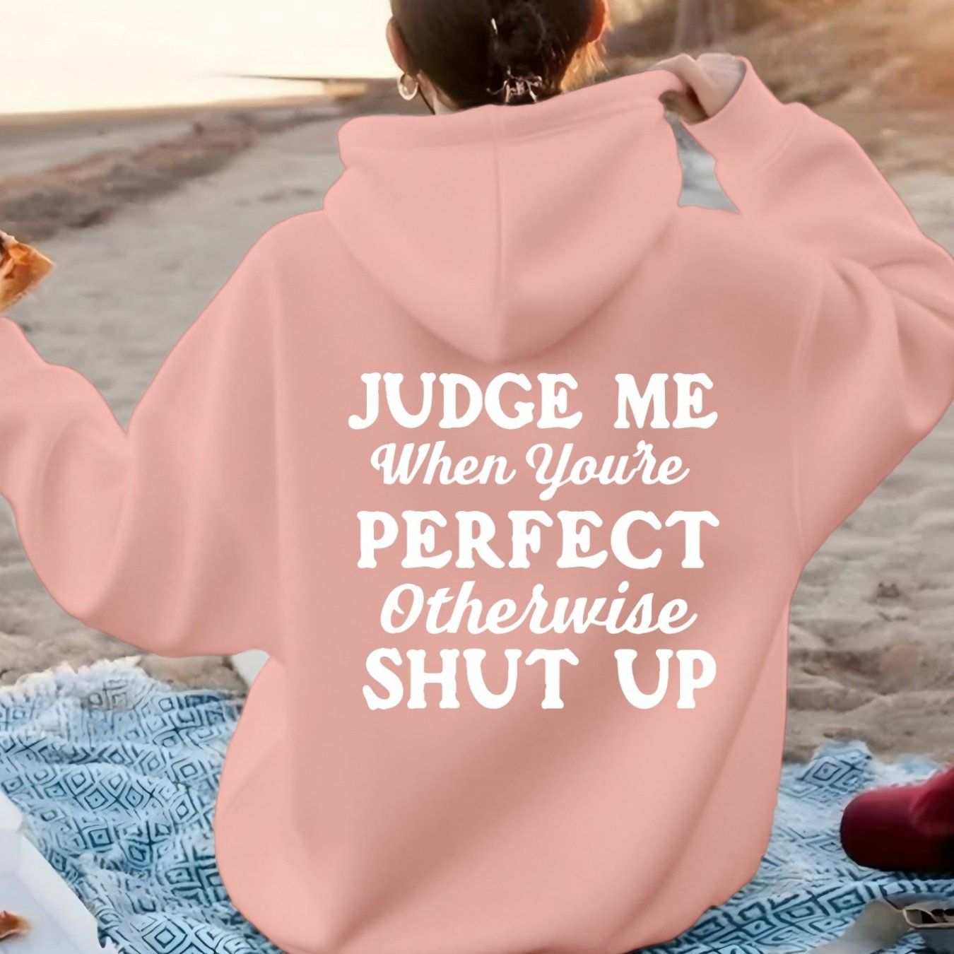 JUDGE ME" Print Design, Boldly Expressing Attitude. Women's Fashionable Casual Sport Hoodie with Back Print   OAXG Dark Green / XS