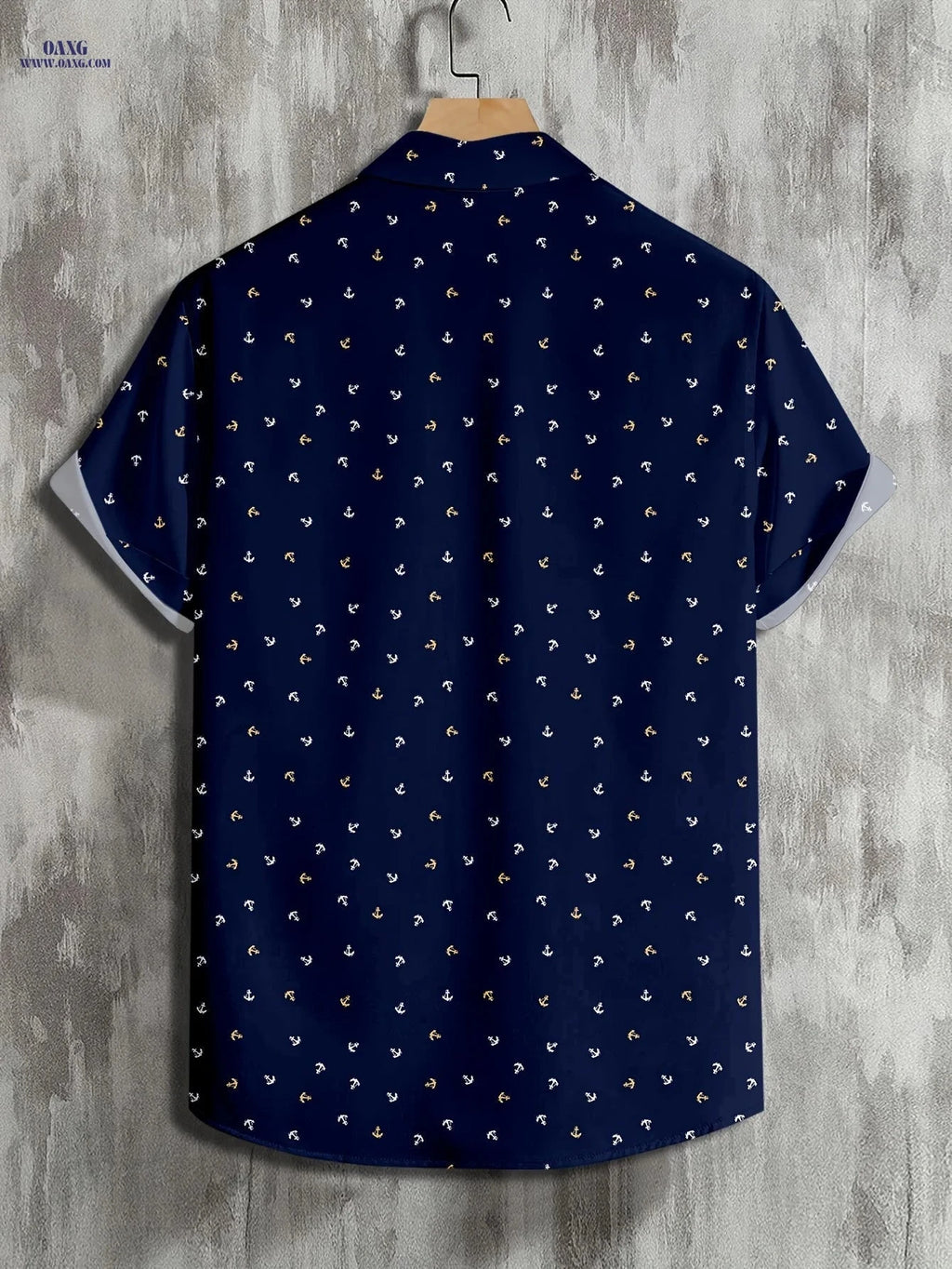 JUHENG Men's Short-Sleeved Anchor Print Shirt - Casual and Trendy   OAXG 