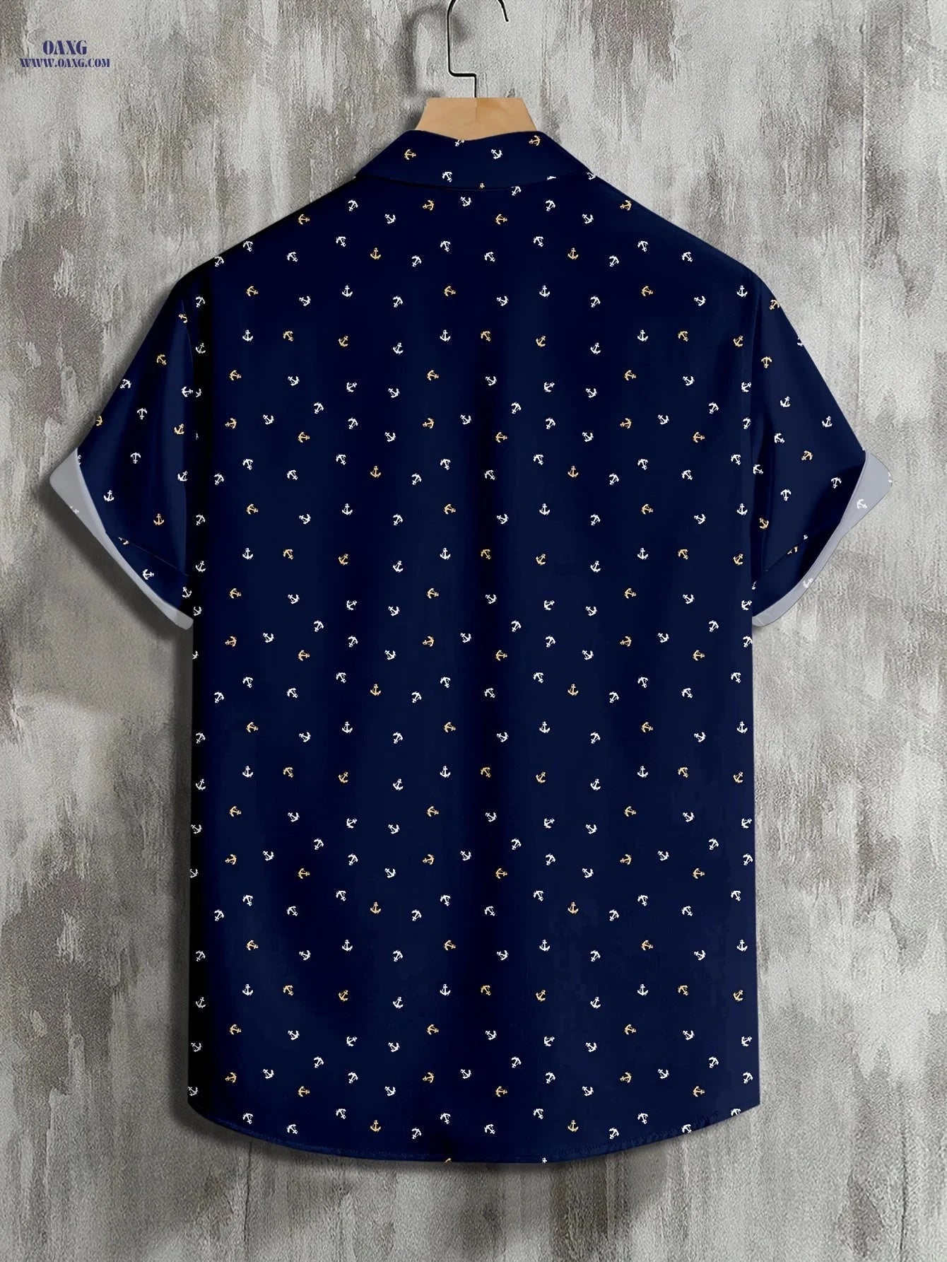 JUHENG Men's Short-Sleeved Anchor Print Shirt - Casual and Trendy   OAXG 