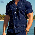 JUHENG Men's Short-Sleeved Anchor Print Shirt - Casual and Trendy   OAXG Navy Color / FR S