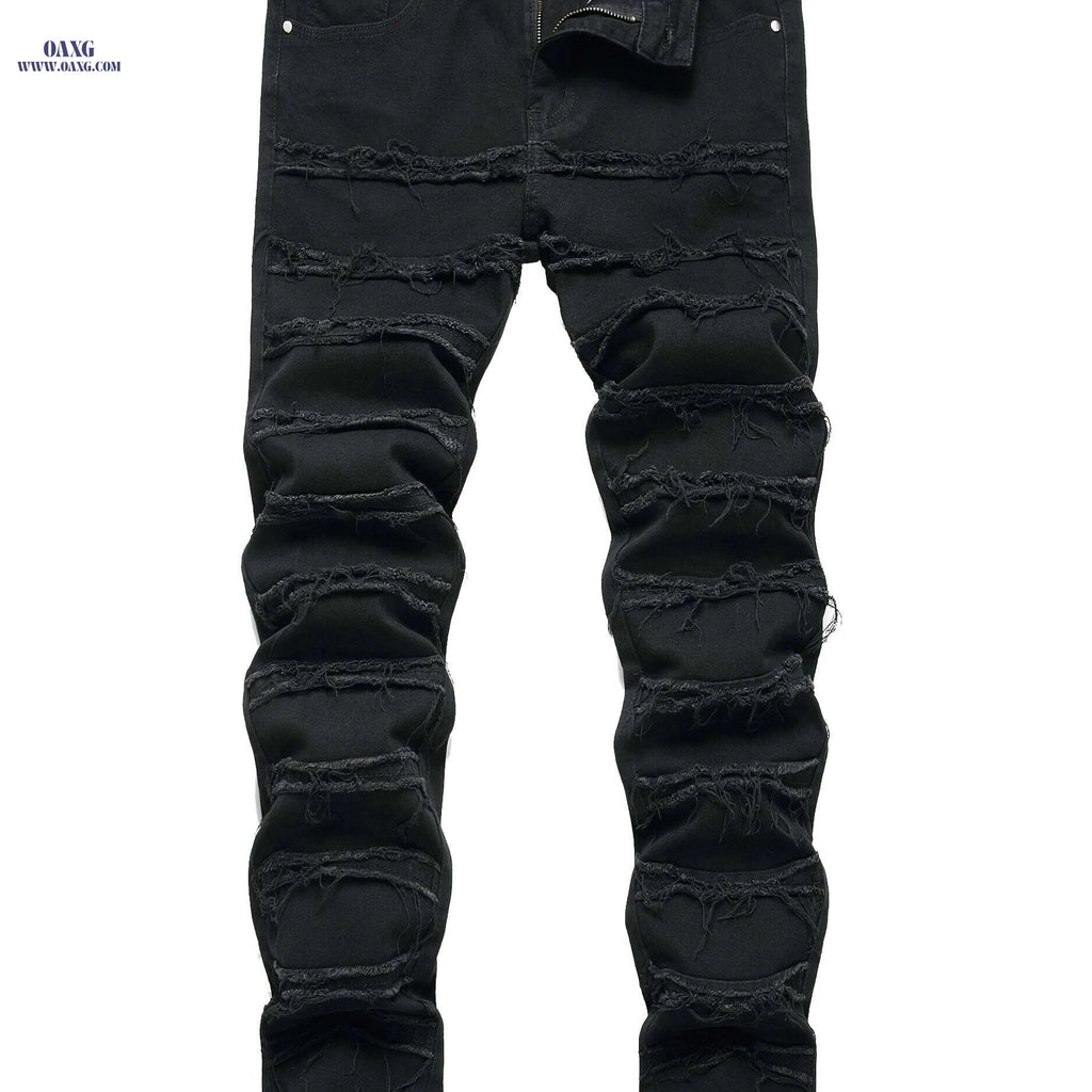 JUNBAOSS Men's Slim Fit Ripped Jeans - Stretch Skinny Casual Pants   OAXG Black / 28