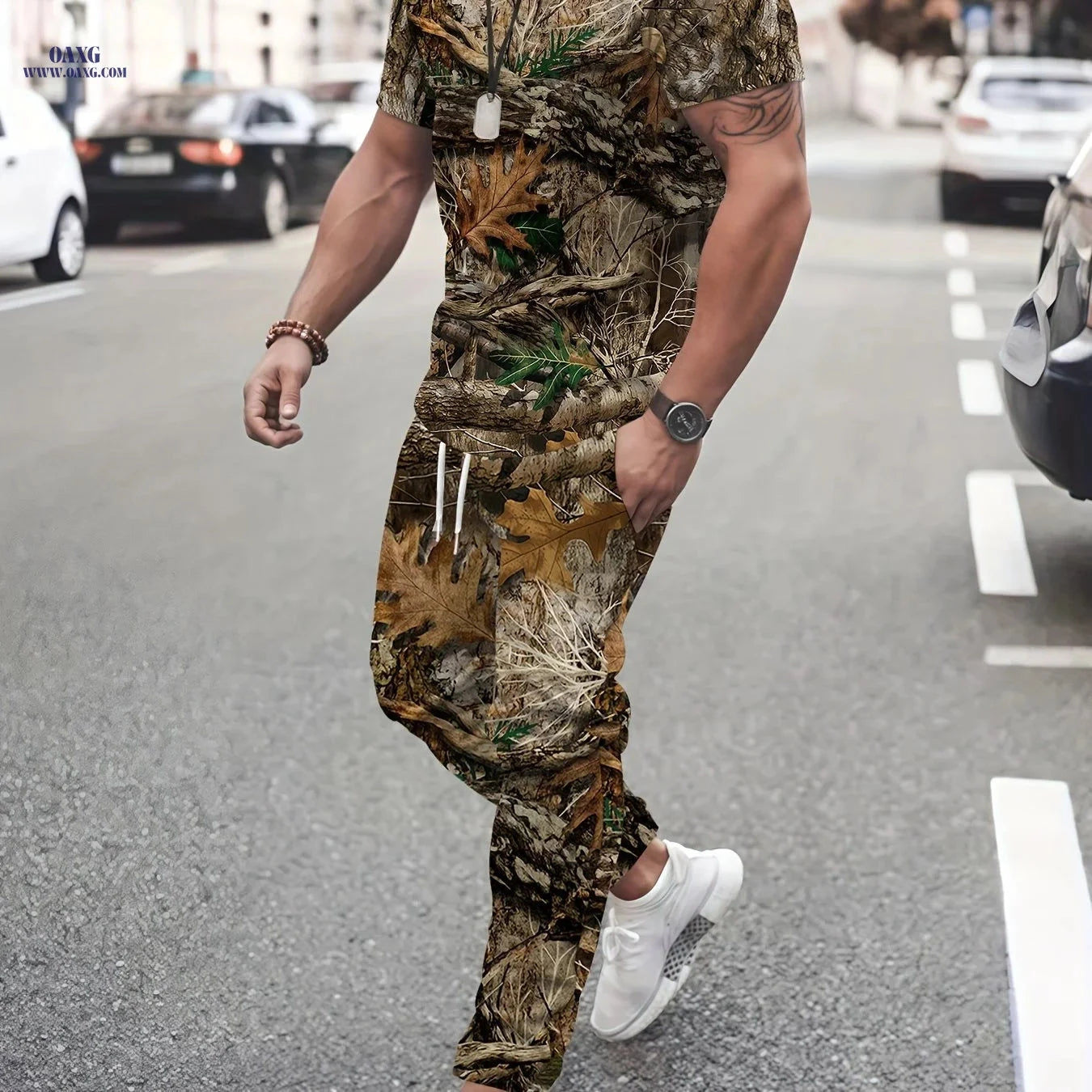 Jungle Camouflage Casual T-Shirt & Pants Set for Couples   OAXG 