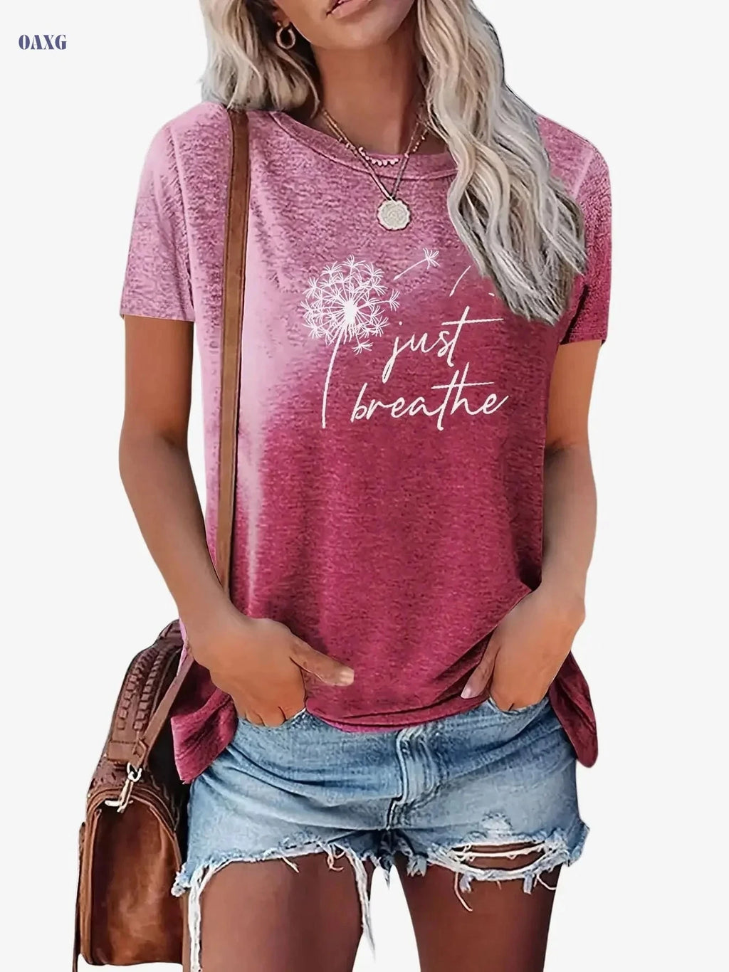 Just Breathe Women's Casual Crew Neck T-Shirt - Dandelion Print   OAXG 