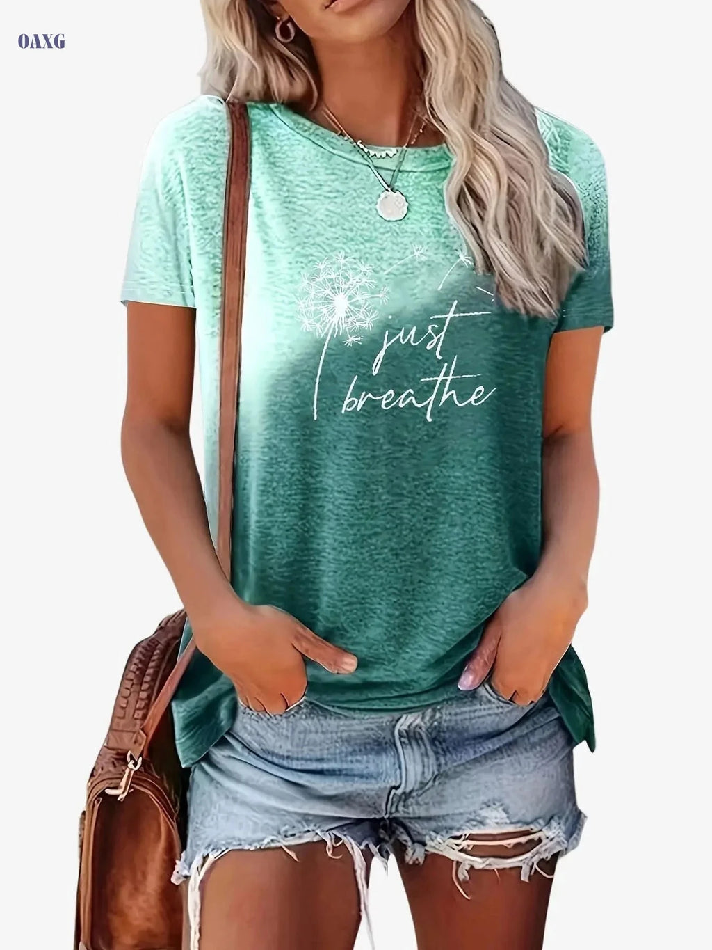 Just Breathe Women's Casual Crew Neck T-Shirt - Dandelion Print   OAXG 
