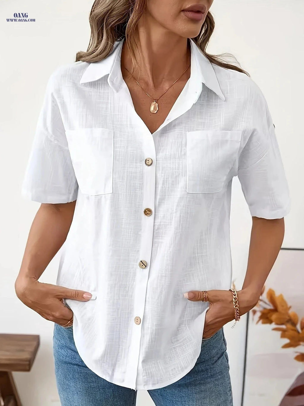 JYDX Women's Fashion Pocket Shirt - Elegant Semi-Sheer Top   OAXG White / S