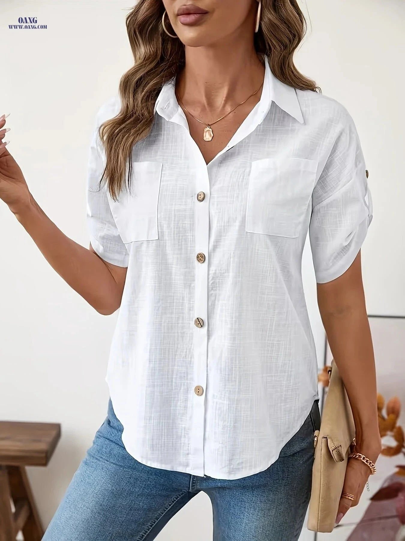 JYDX Women's Fashion Pocket Shirt - Elegant Semi-Sheer Top   OAXG White / S