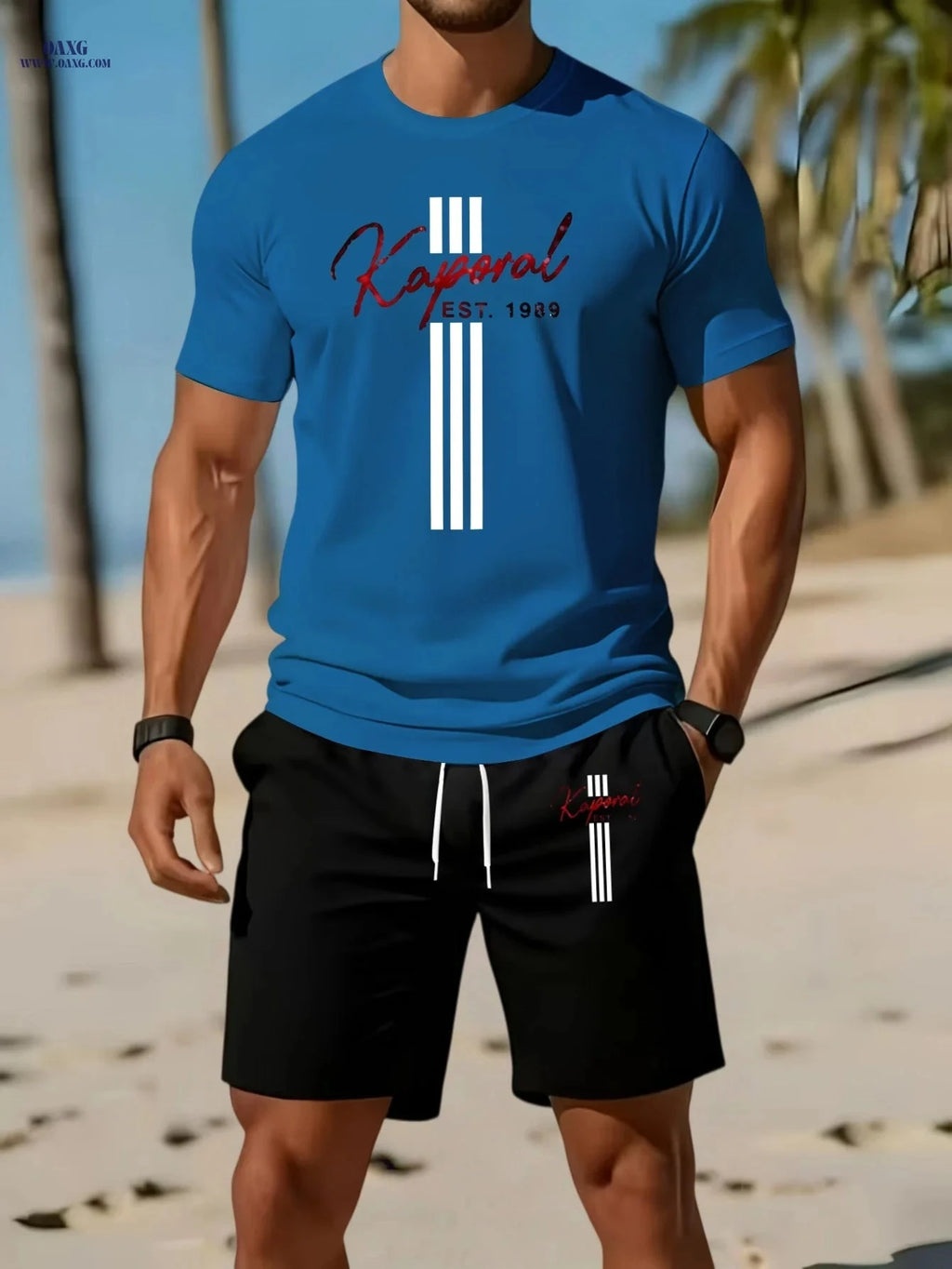 Kaporal Men's Casual 2-Piece Set - Short Sleeve T-Shirt & Shorts   OAXG Red / FR S