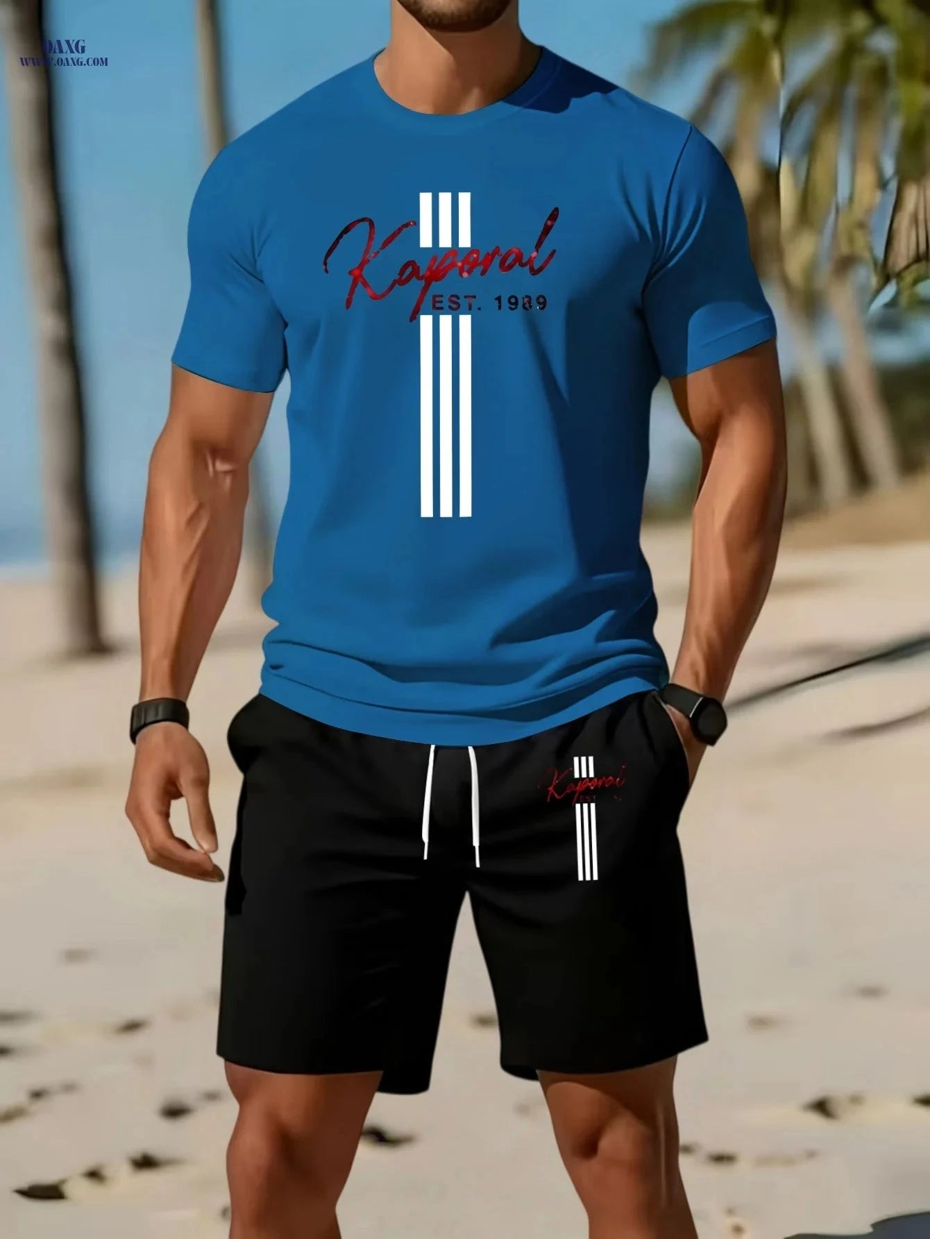 Kaporal Men's Casual 2-Piece Set - Short Sleeve T-Shirt & Shorts   OAXG Red / FR S
