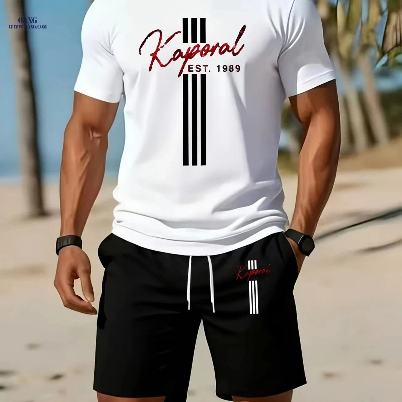 Kaporal Men's Casual 2-Piece Set - Short Sleeve T-Shirt & Shorts   OAXG Red / FR S