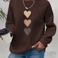 KCVR Spring Heart Print Top, Women'S Casual Athletic Wear, Loose Fit Women'S Clothing, Women'S Fashion Thick All-Match Pullover   OAXG Coffee Brown / S