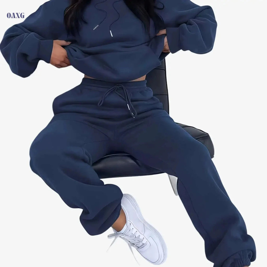 KCVR Women’s Autumn Hoodie & Fleece-Lined Pants Set - Casual Outfit   OAXG 