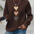 KCVR Women's Heart Print Pullover - Casual Loose Fit Top   OAXG Coffee Brown / S