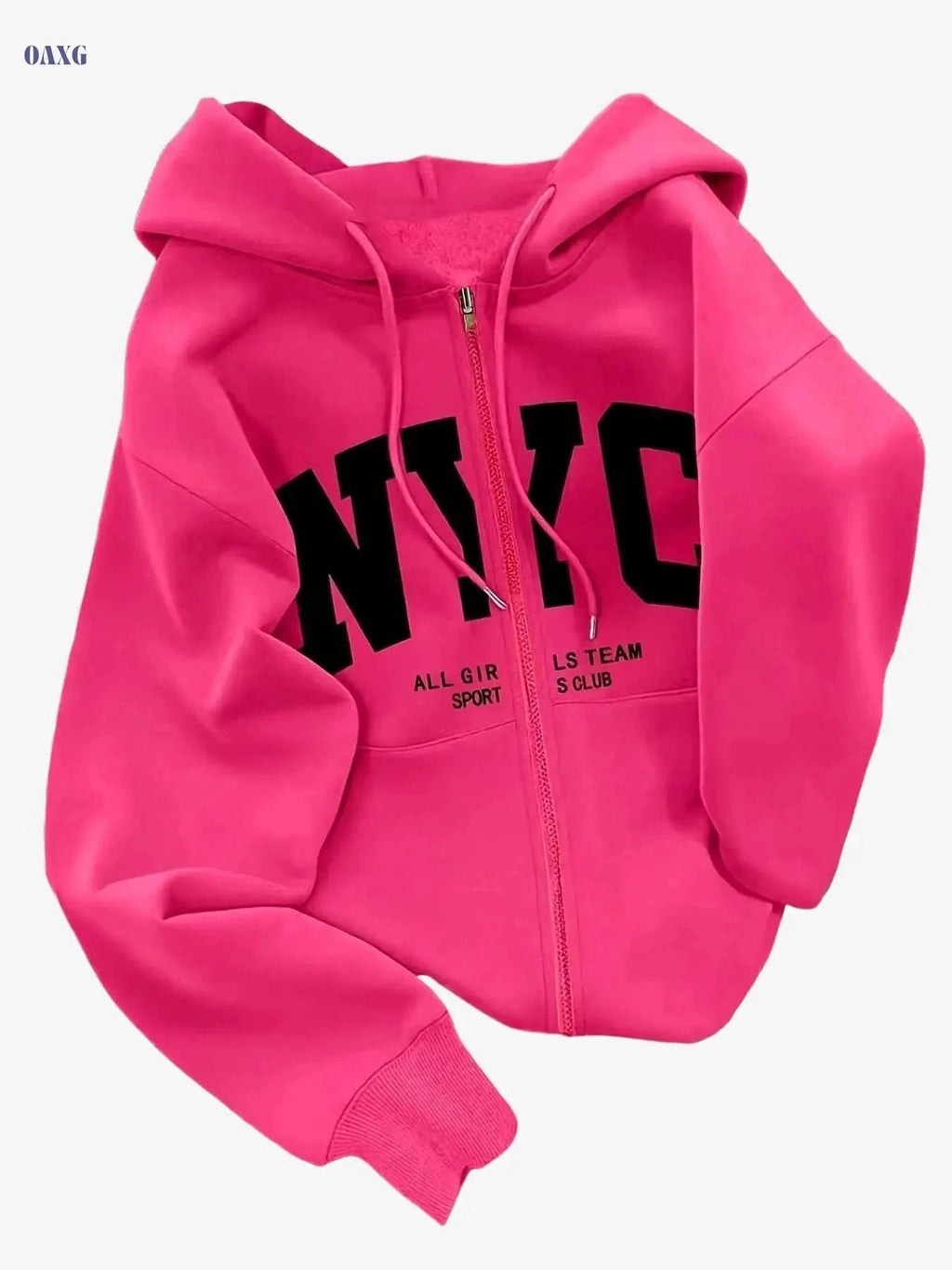 KCVR Women's Hooded Pullover - Casual Zippered Fleece for Fall   OAXG Rose Red / S