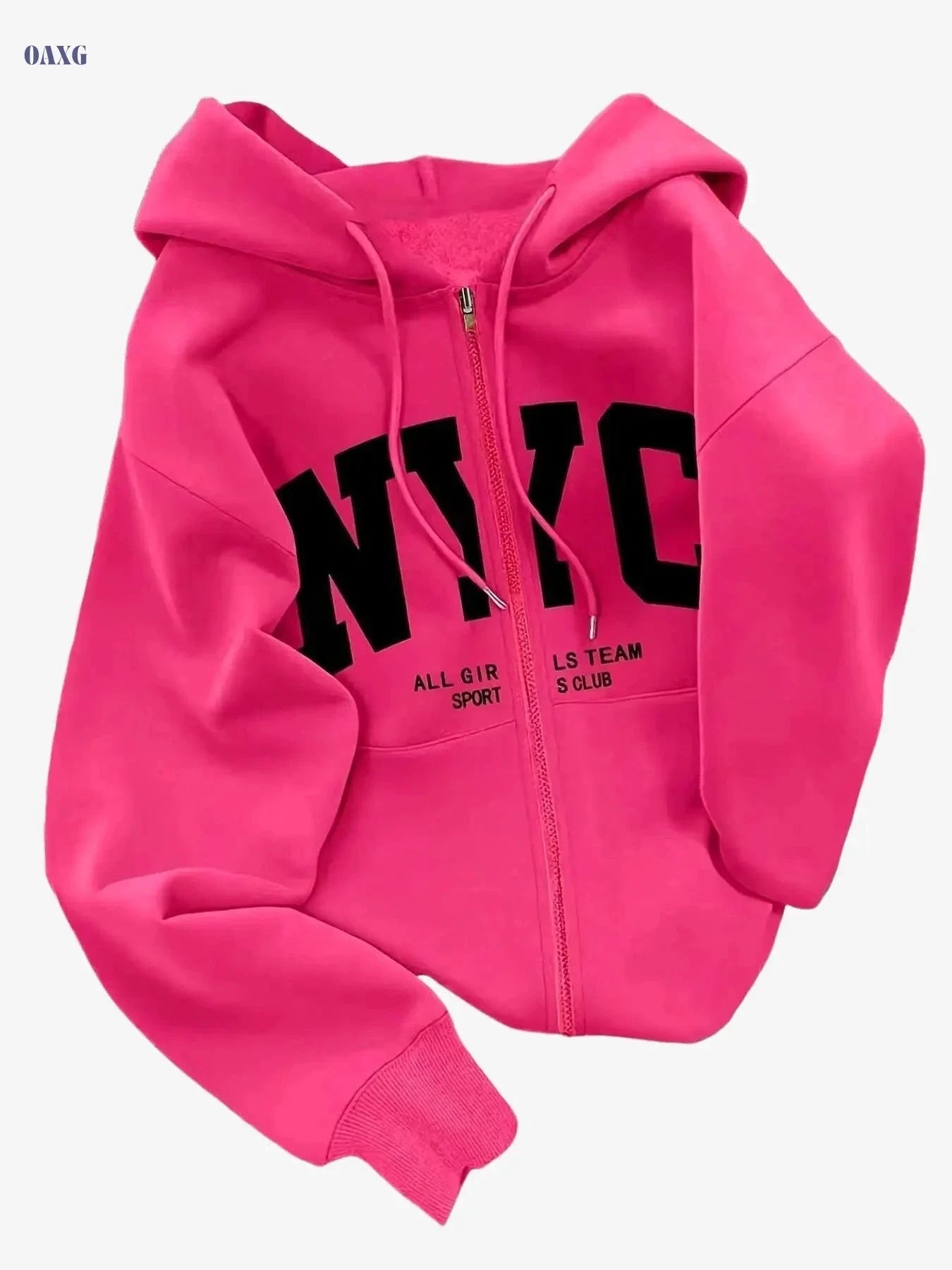 KCVR Women's Hooded Pullover - Casual Zippered Fleece for Fall   OAXG Rose Red / S