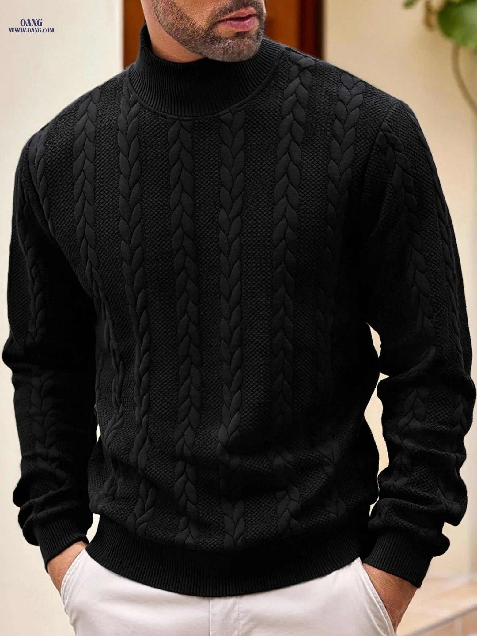 KJ-W02 Casual Knit Sweater for Men - High Neck, Warm & Stylish   OAXG 
