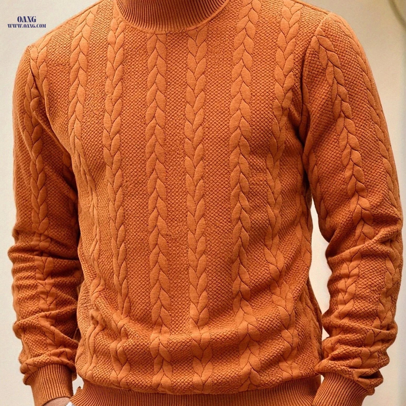 KJ-W02 Casual Knit Sweater for Men - High Neck, Warm & Stylish   OAXG Khaki / FR S