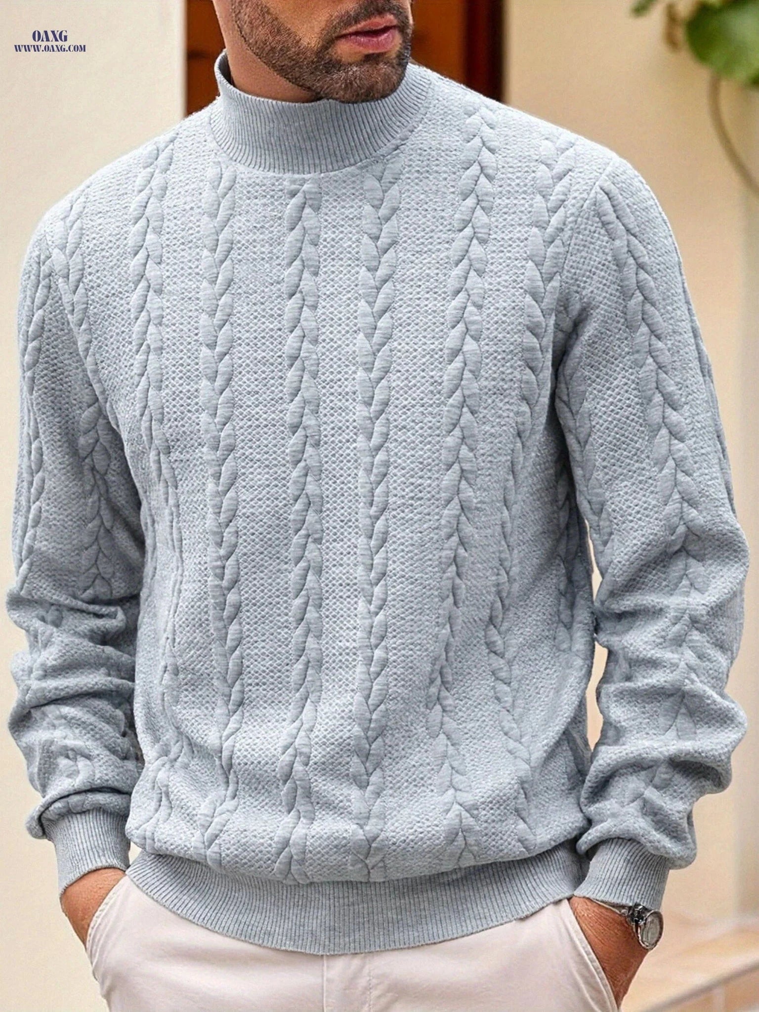 KJ-W02 Men's Autumn Winter Sweater - Casual Knit Top, High Neck   OAXG 