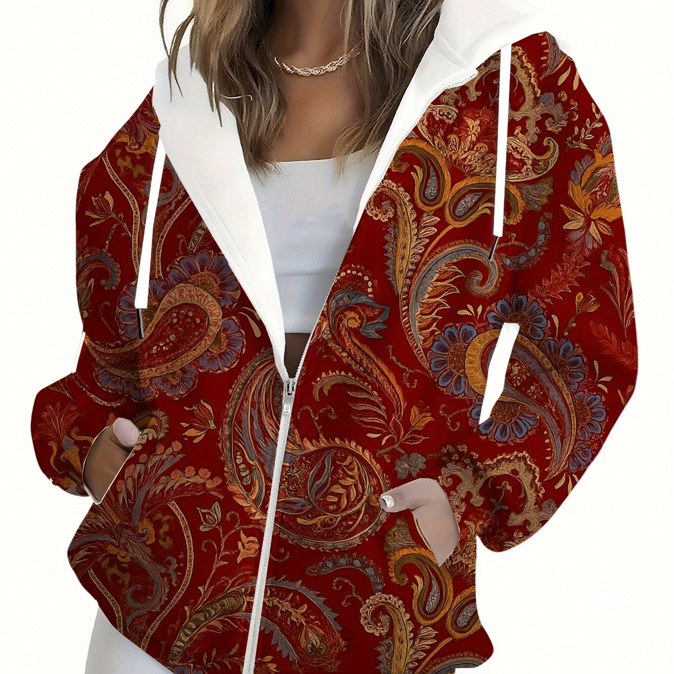 KLAYSE Sweatshirt Zippé à Capuche Floral - Confort Automnal pour Femmes   OAXG 