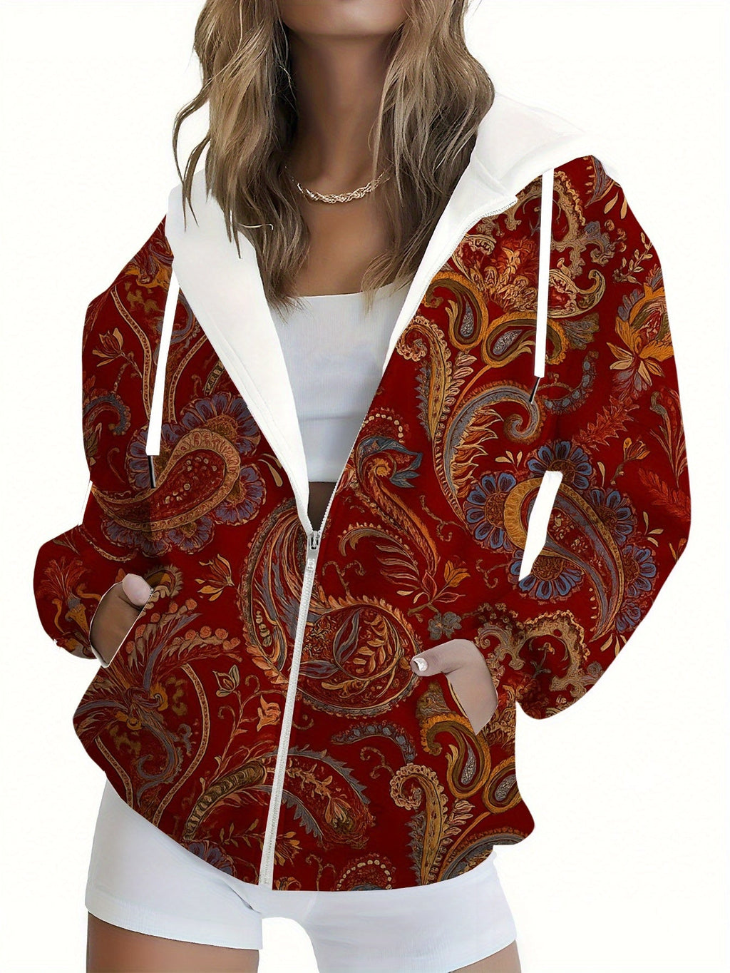 KLAYSE Sweatshirt Zippé à Capuche Floral - Confort Automnal pour Femmes   OAXG 
