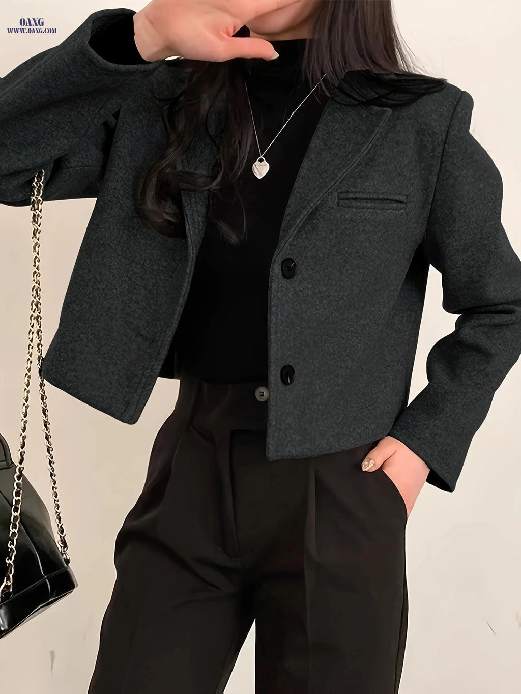 Korean-Style Vintage Short Suit Jacket - Elegant Minimalist Design   OAXG 