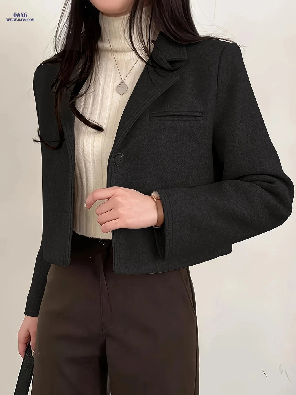 Korean-Style Vintage Short Suit Jacket - Elegant Minimalist Design   OAXG 