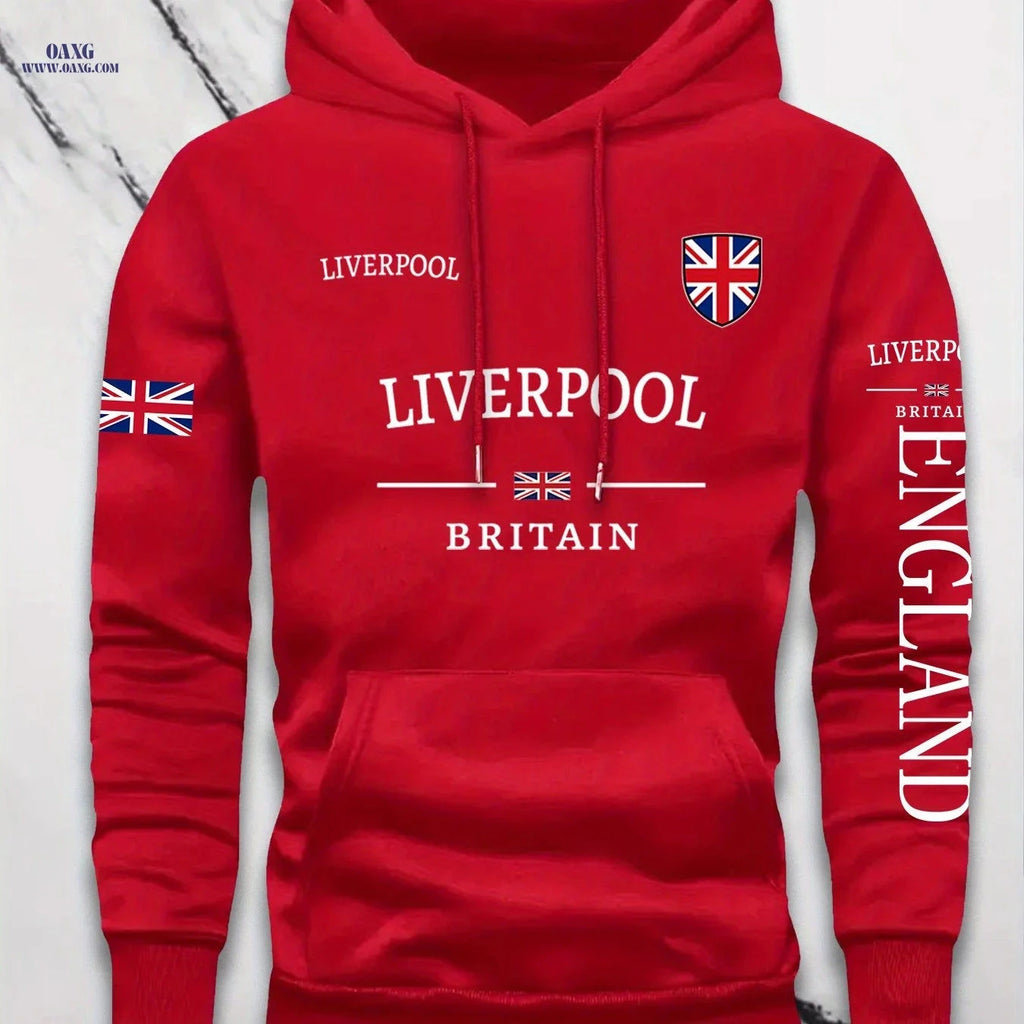 KOURRTER Men's Hooded Sweatshirt - Casual British Flag Pullover   OAXG Red / FR S